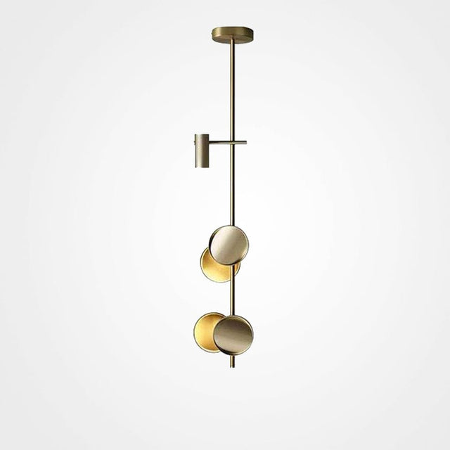 Modern pendant light with gold finish on a white background