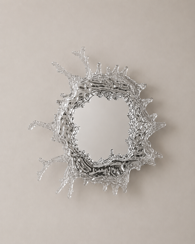 Decorative silver wreath on a beige wall