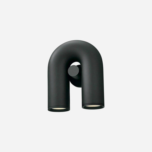 Modern black wall light fixture on a white background