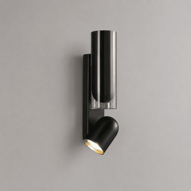 Modern black wall-mounted light fixture on a gray background