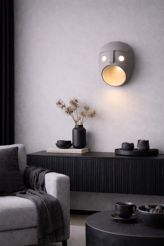 Modern interior with a wall-mounted lamp and minimal decor